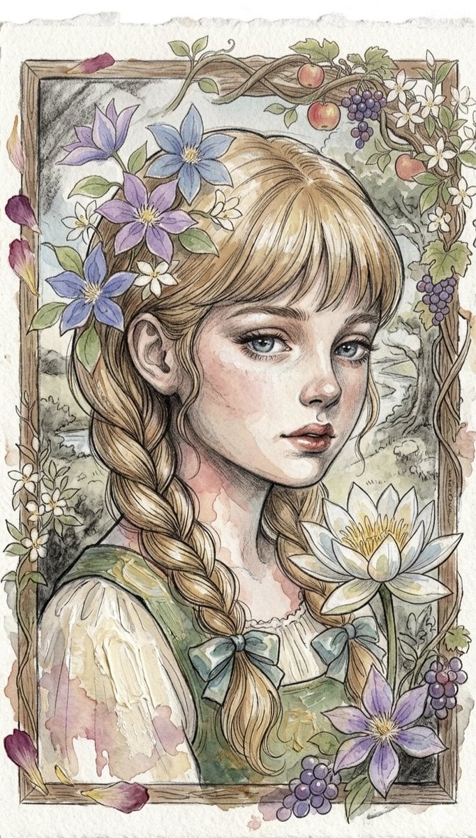 Watercolor Floral Portrait of a Girl preview